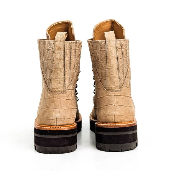 Marc Fisher Women Lizzie 2 Lace-up Platform Croc Beige Suede Combat Boots Sz 8.5 - Picture 3 of 8